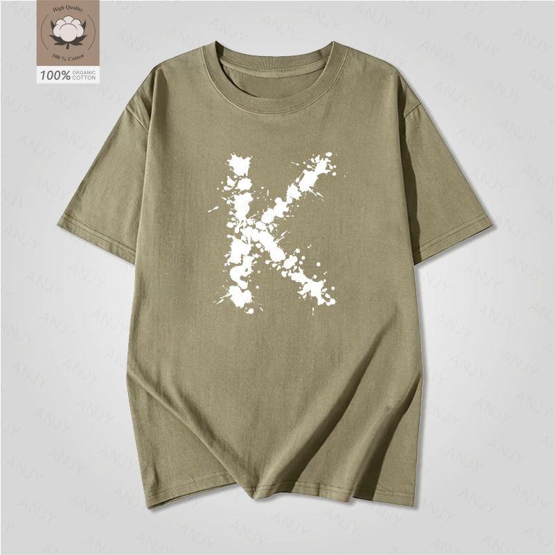 Artistic Letter K Printed White Short Sleeved Unisexs And Unisexs American Street Loose Pure Cotton Personalized Simple Tshirt