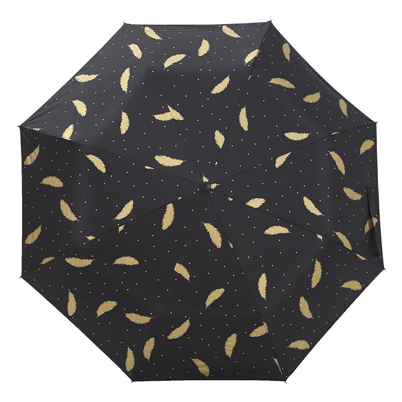 Feather Weatherproof Three-Fold Automatic Umbrella with Creative Black Glue Sunscreen Parasol.