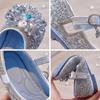 Children's Princess Shoes Crystal Shoes Elsa Dress Shoes Spring and Autumn New Girls' Leather Shoes Soft Sole Baby Single Shoes