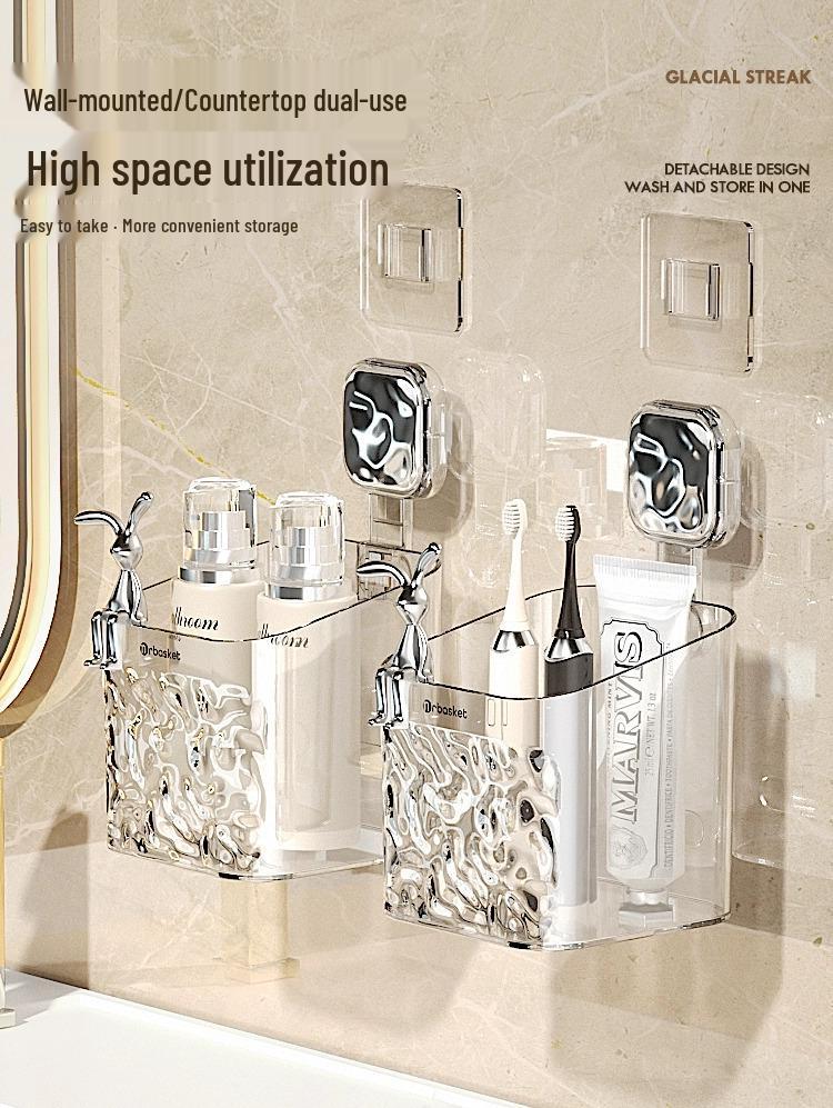 Stansfritt väggmonterat badrumsförvaringsställ: Kam, Rakhyvel, Tandborsthållare