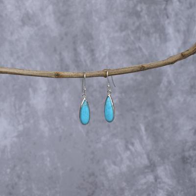 Genuine Turquoise Earrings Long Gemstone Boho Earrings for Women Sterling Silver Handmade Dangles Turquoise Drop Earrings Unique Gifts
