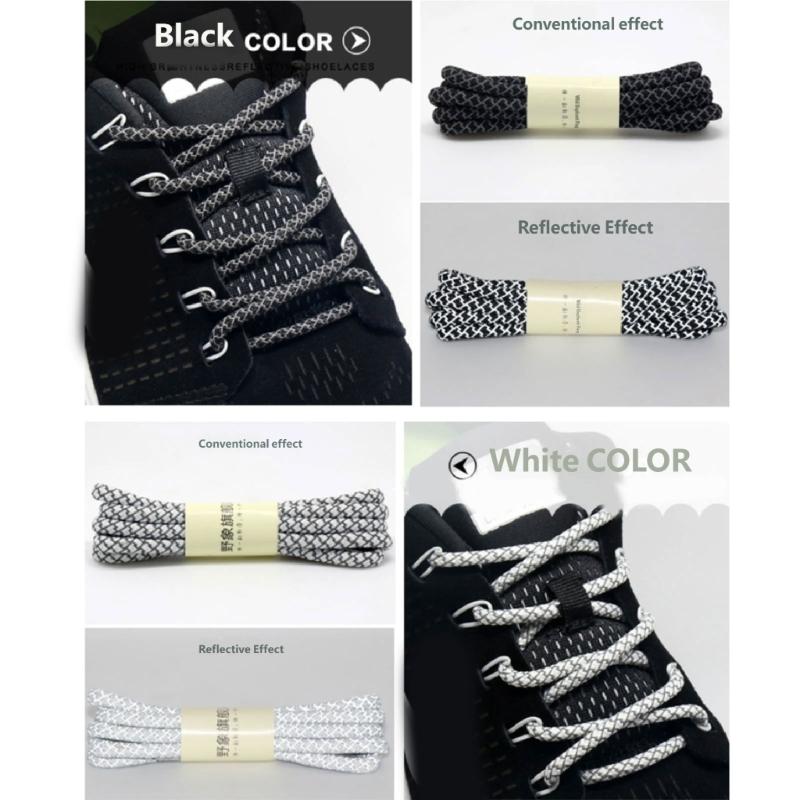 Reflective Polyester Shoelaces 120cm Long Anti Slip Woven Round Shoe Laces Replacement For Sneakers Casual Foowear