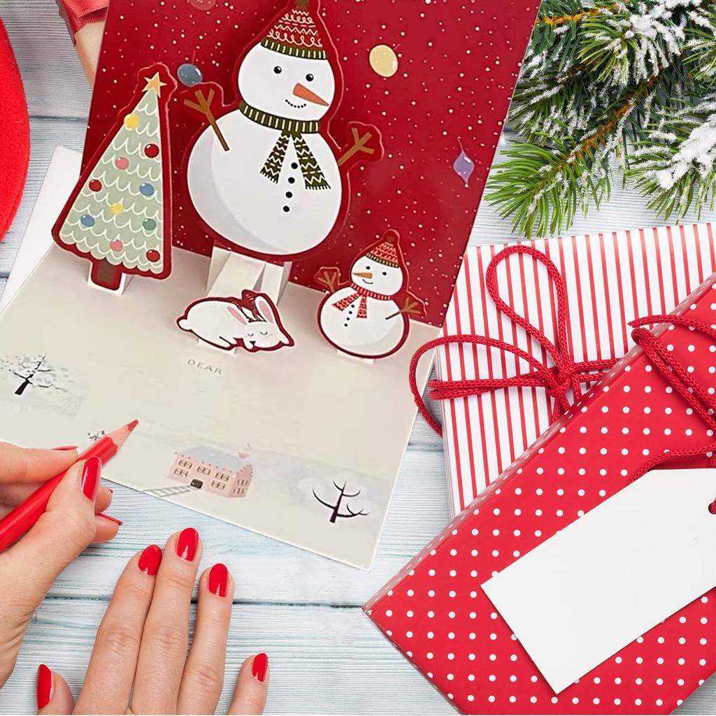 6 Pack 3D Christmas Cards Small Pop Up Christmas Gift Card with Envelopes Stickers Holiday Greeting Cards with Santa Snowman
