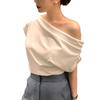 Korean Chic 2025 Summer French Irregular One-Shoulder Loose Pullover T-shirt