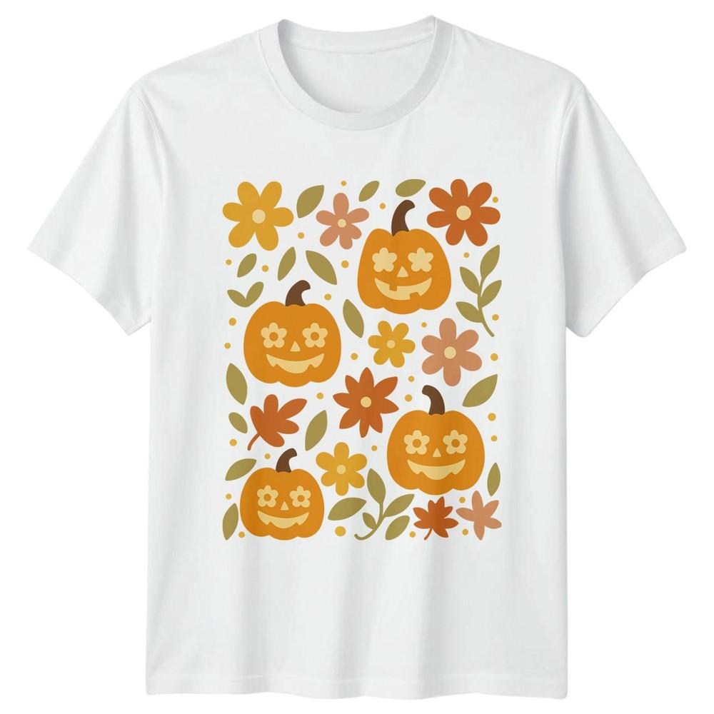 Pumpkin Jack O Lantern Halloween Fall Autumn Floral Unisex T Shirt Unisex Unisex S