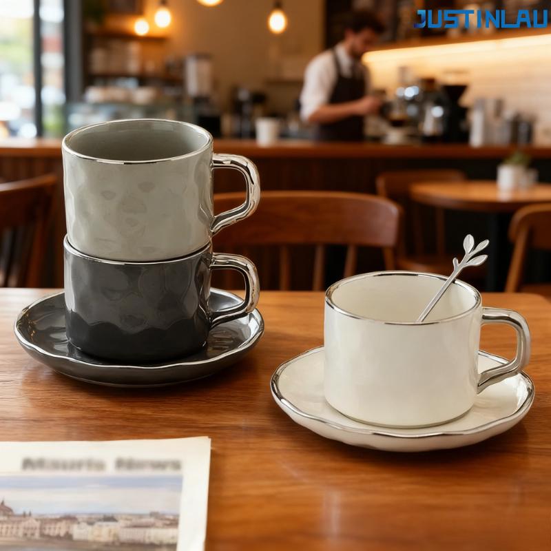 230ml European-style Gold-rimmed Ceramic Coffee Cup and Saucer Set Tea Cup Starbucks Cup Cute Cup Teacup Coffee Cup Set Copo