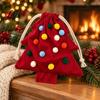 Reusable Xmas Tree Decorations Christmas Drawstring Gift Bag, Plush Pom Bell Hanging Velvet Bags for Candy Ornament, Pouch Decor Holiday Door