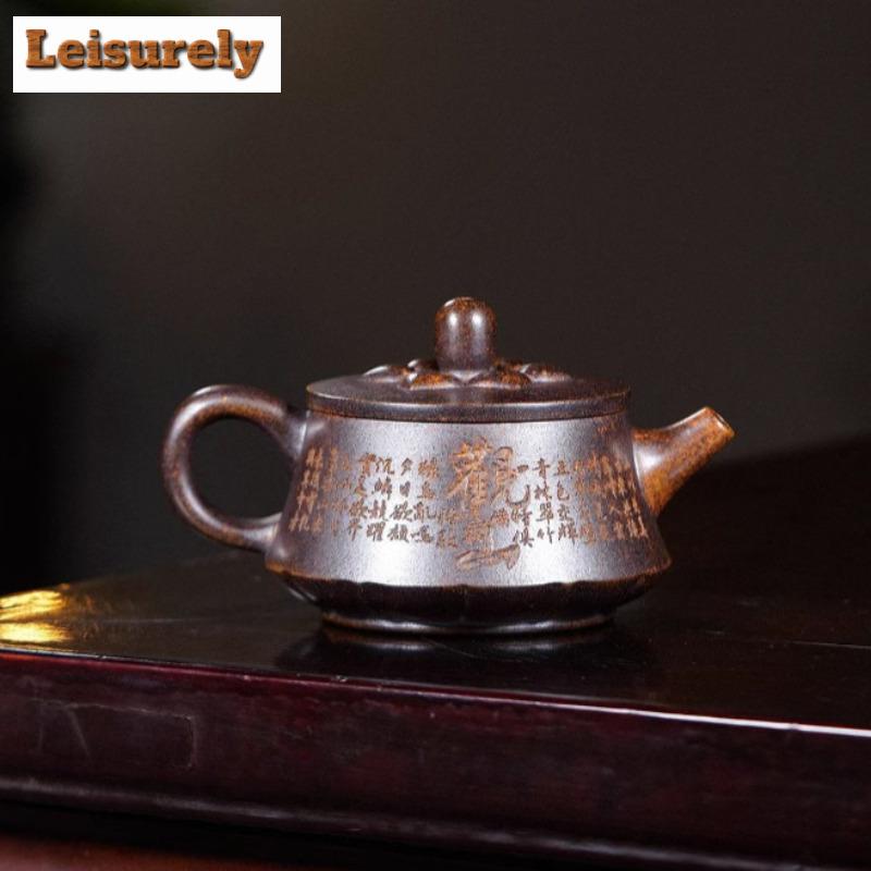 220 ml Yixing Fioletowy Gliniany Czajnik Ręcznie Robiony Krajobrazowy Garnek Surowy Ruda Wysoka Temperatura Opalany Drewnem Błotny Czajnik Z Filtrem Zestaw Do Herbaty Zisha