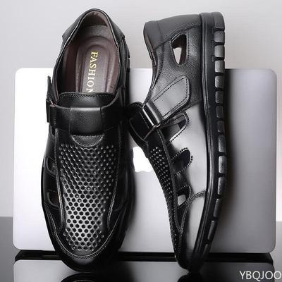 Zapatos Casuales de Negocios de Lujo Sandalias de Cuero Genuino para Hombre Verano Nuevo Hueco Antideslizante Zapatos de Trabajo Cómodas Sandalias para Hombre