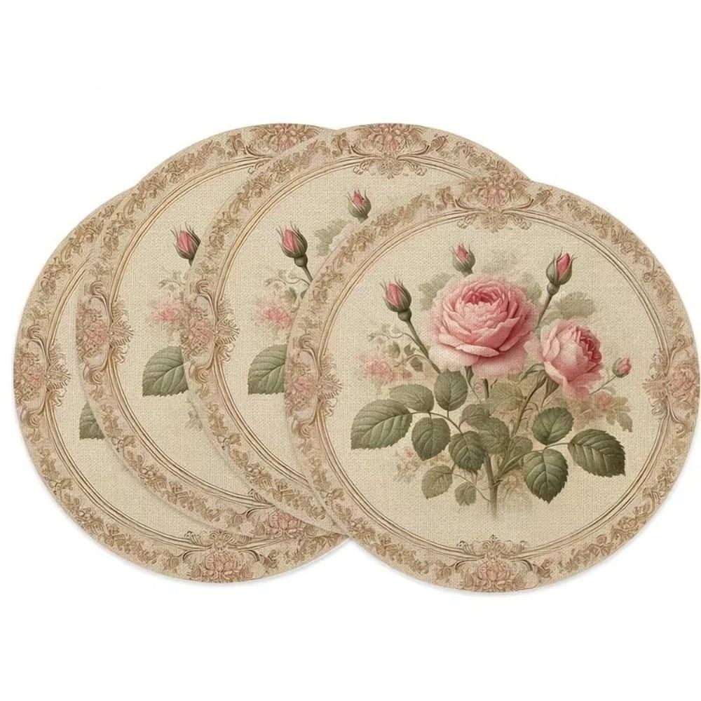 Anti-scald Flower Linen Table Mat Anti-slip Round Dining Mat Party Table Decoration