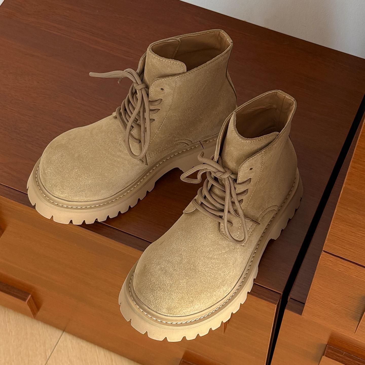 

Martin boots short boots new platform spring and autumn boots fried street matte leather retro polished big yellow boots 39 хаки