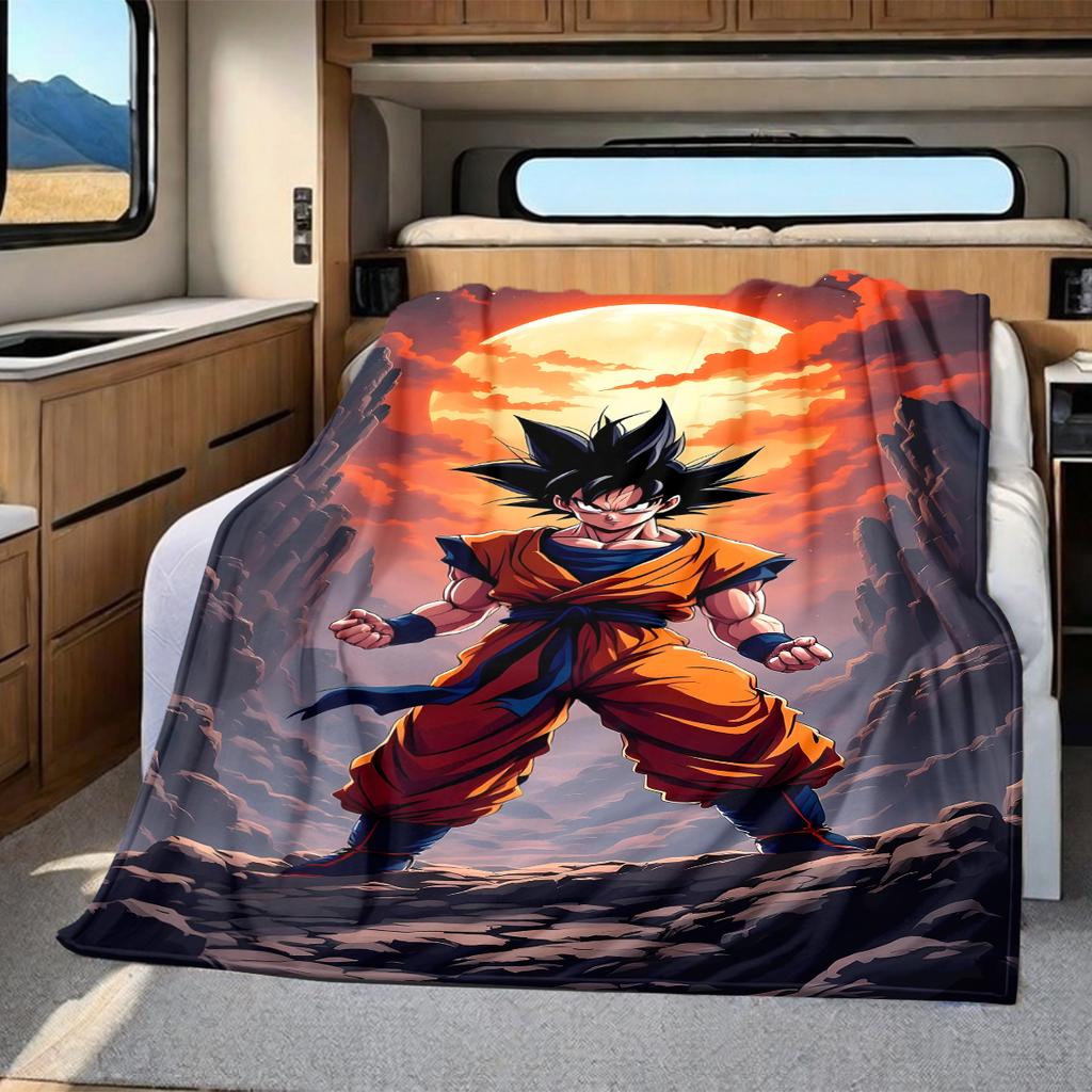 1PC Son Goku Print Flannel Blanket, High quality All Seasons, Home Decor, Warmth and Comfort, Perfect for Christmas Gifts