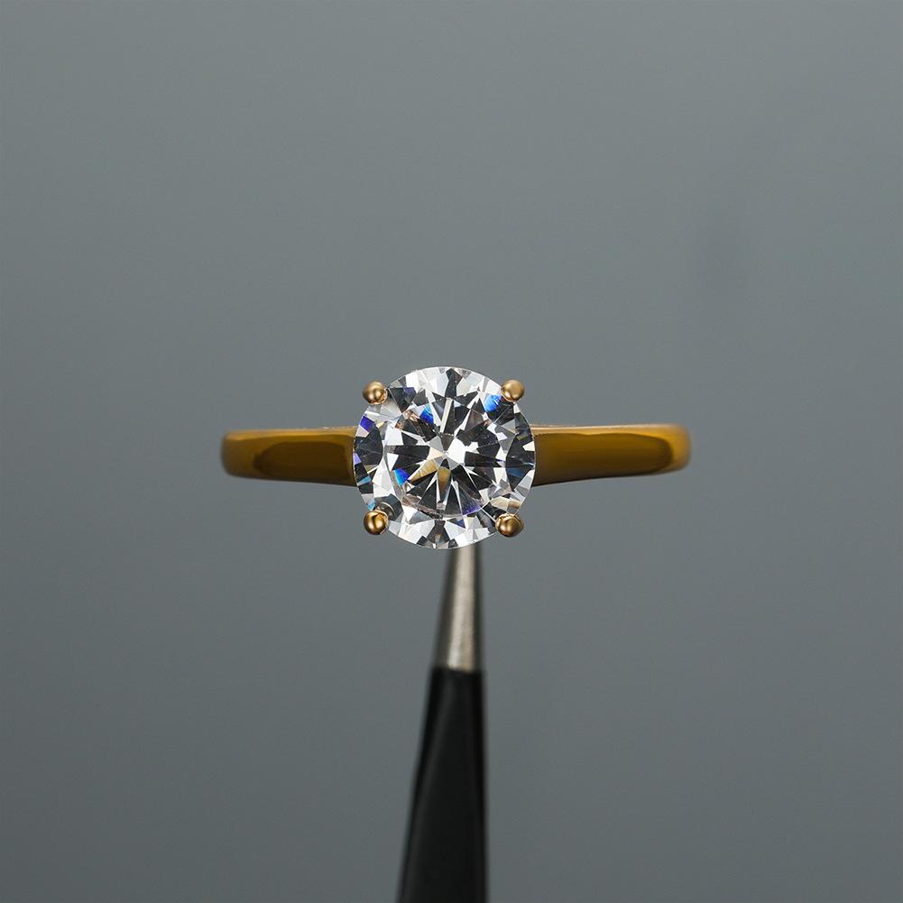 

Jewelry Gold Four Claws 8mm White Round Diamond Ring Simple Ring No. 6