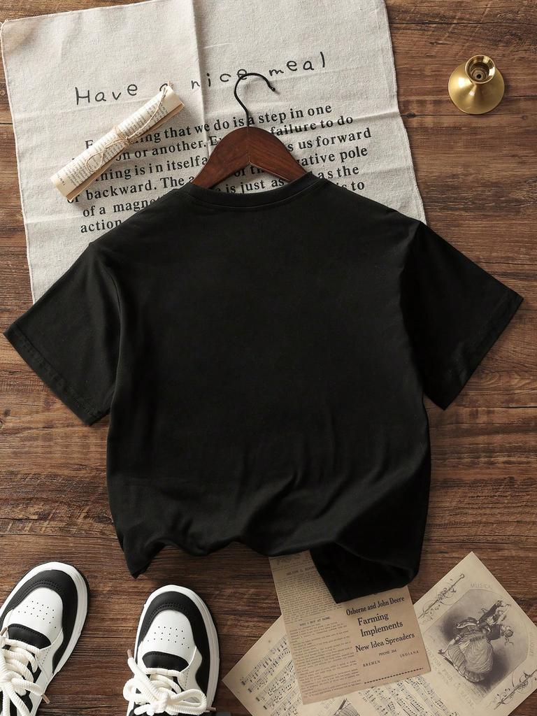 Boys' Teens Casual Apricot Color Printed Round Neck Short Sleeve T-Shirt Summer Top Harajuku Clothes Short Sleeve Tee