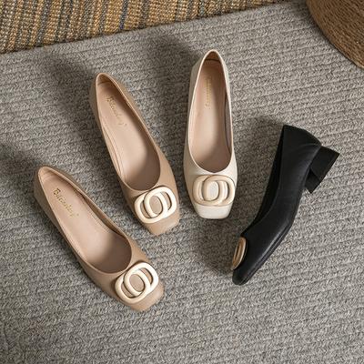 Fashion Women's 2025 Square Toe Low Heels Solid Color Retro Casual Flat Shoes Sizes 33-41 Hot Sales Women's MARY JANES High Heels Shoes