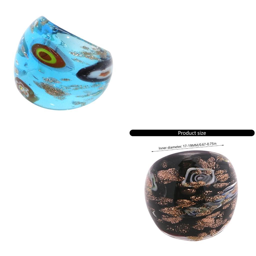 Fashionable Glass Ring with Ethnic Patterns and Gold Sand Finger Ring Jewelry Accessory for Parties and Festive Event