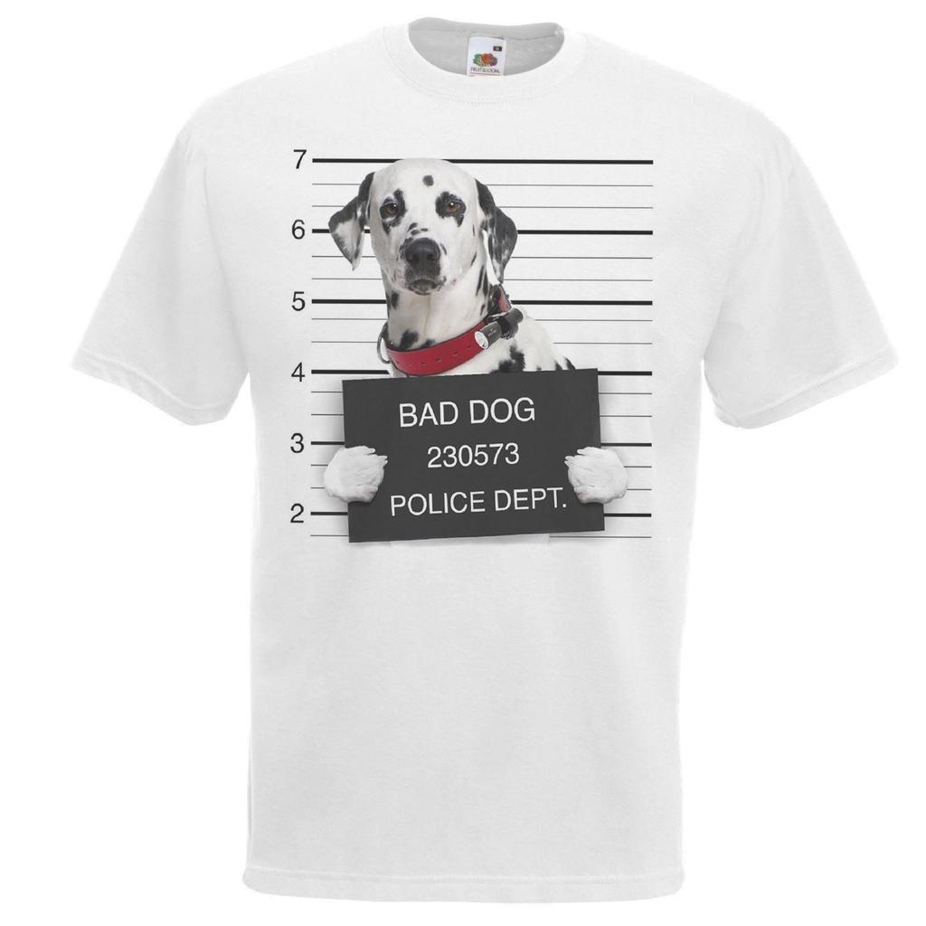Adults Dog Mugshot Spotted Dalmatian Criminal Canine Unisex White TShirt