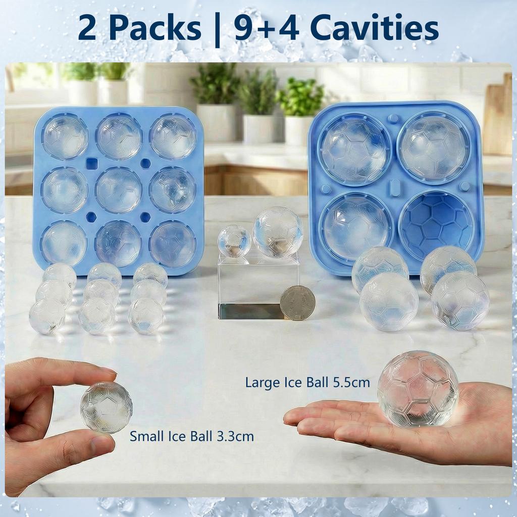 2Pcs Silicone Soccer Ball Ice Cube Mold Fun Shapes Soccer Gifts Ice Ball Molds Game Day,Whiskey,Cocktails,Bourbon Ice Tray Maker