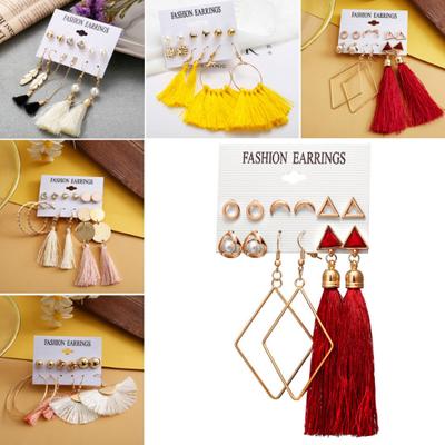 Conjunto de 6 Peças Bohemia Brincos Gancho com Franjas para Mulheres Conjunto de Tarraxas Acessórios de Joias