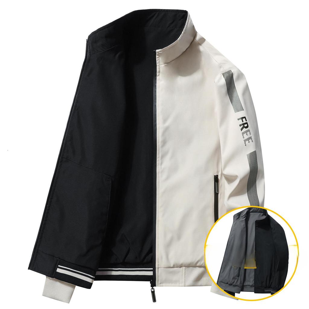 Double-sided Jacket Men's Spring and Autumn Loose Cotton Clothes Flight Clothes Baseball Clothes Business Casual Men's Jacket