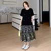 DIMANAF 2026 Plus Size New Dress Summer Women Beach Shirt Dress Black Floral Loose Casual Long Dresses O-Neck