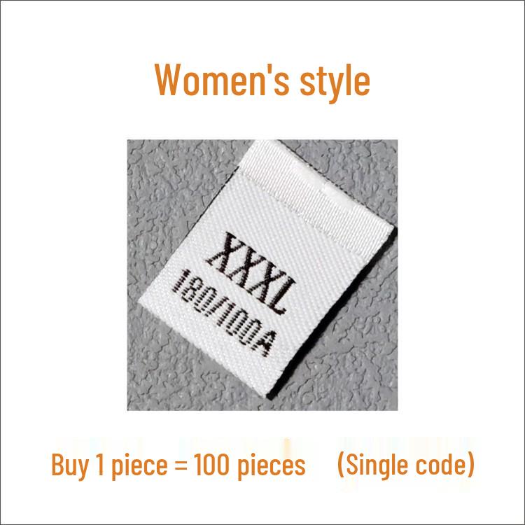In-Stock Men's & Women's Woven Size Labels: Custom Black & White Trendy International Brand.