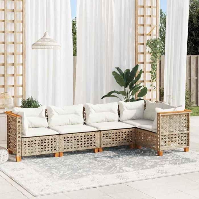 VidaXL Salon de jardin avec coussins 5 pcs beige résine tressée 3261814