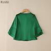 ZANZEA Women Casual V-Neck 3/4 Sleeve Loose Satin Blouse