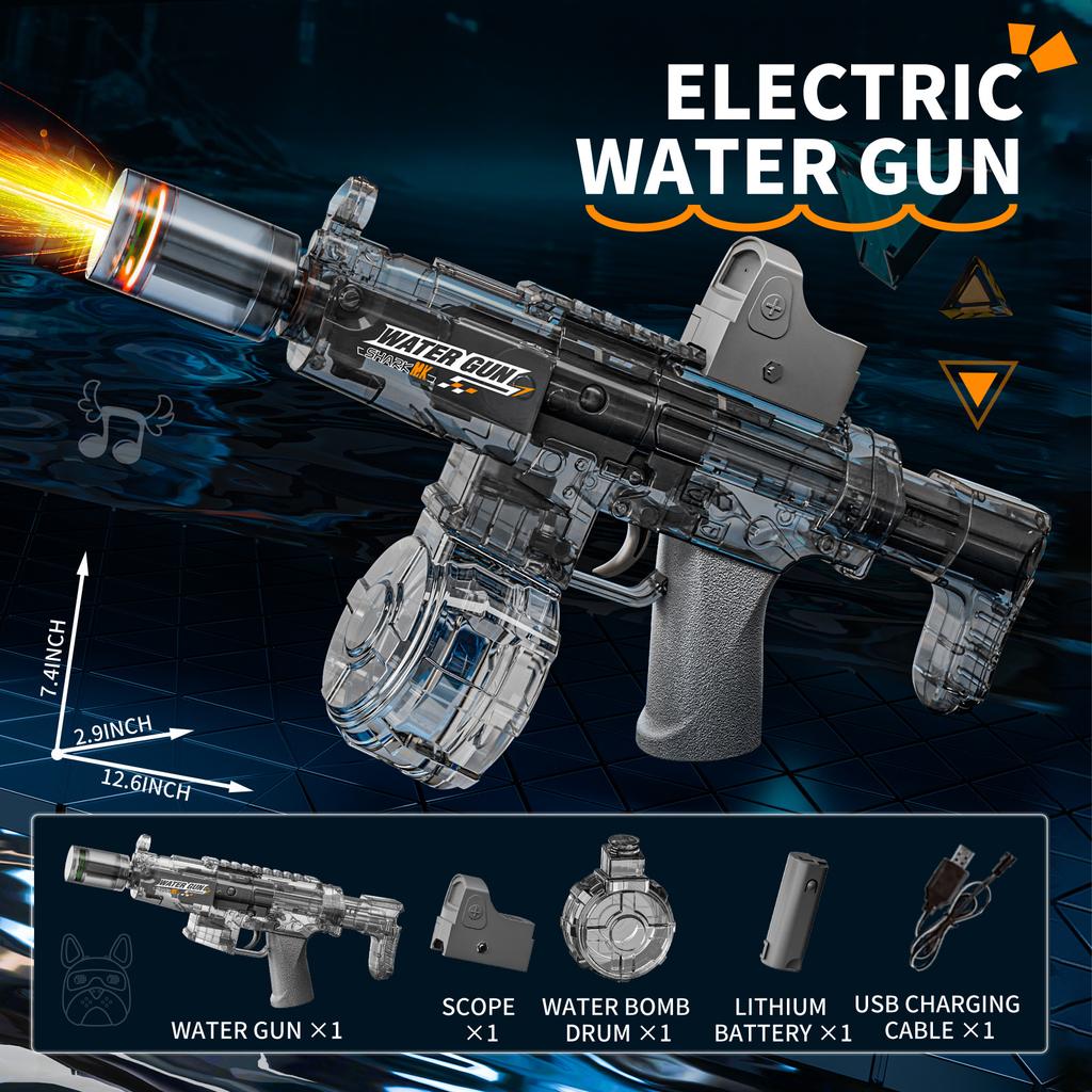 Non-Toxic New Electric Water Gun With Light Led Simulation Fire Sprays Flame Continuously High-Speed Powerful Shoot Outdoor Water Gun Toys