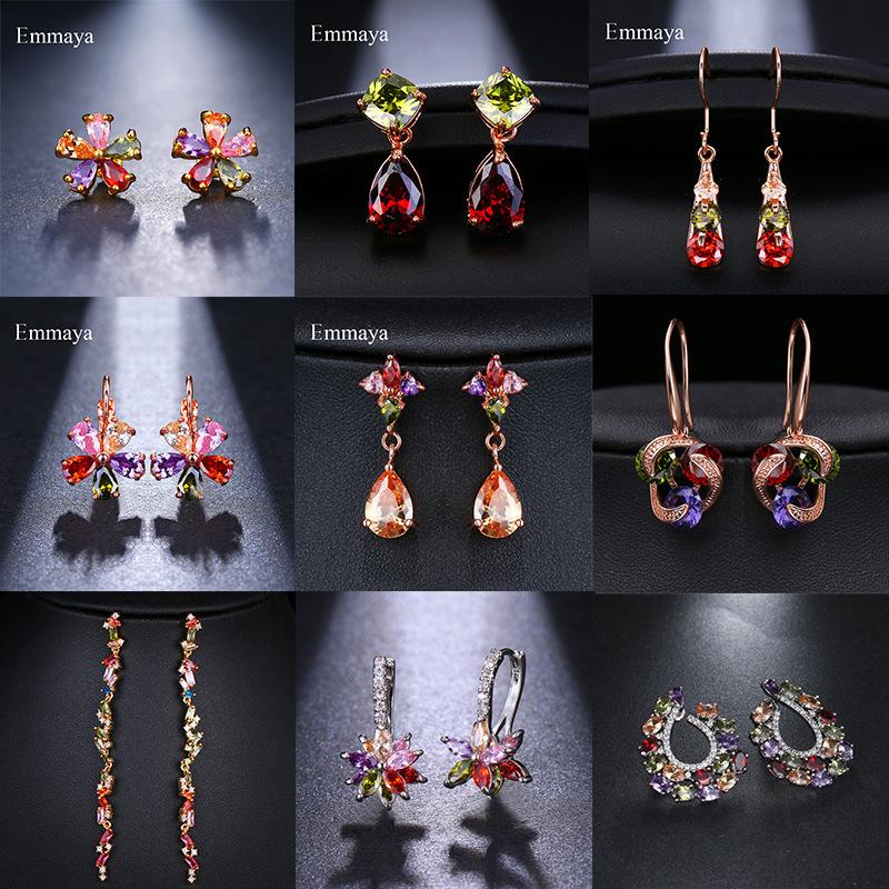 Colorful Cubic Zirconia Long Drop Earrings, Luxury Geometric Crystal Earrings, Elegant Evening Party Jewelry Gift