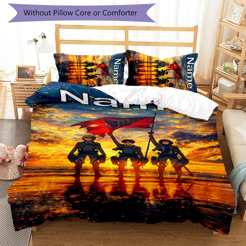 3pcs Custom Name Attack on Titan Bedding Set Duvet Cover Closure Includes 1 Duvet Cover & 2 Pillowcases for All Seasons Bedroom Decor