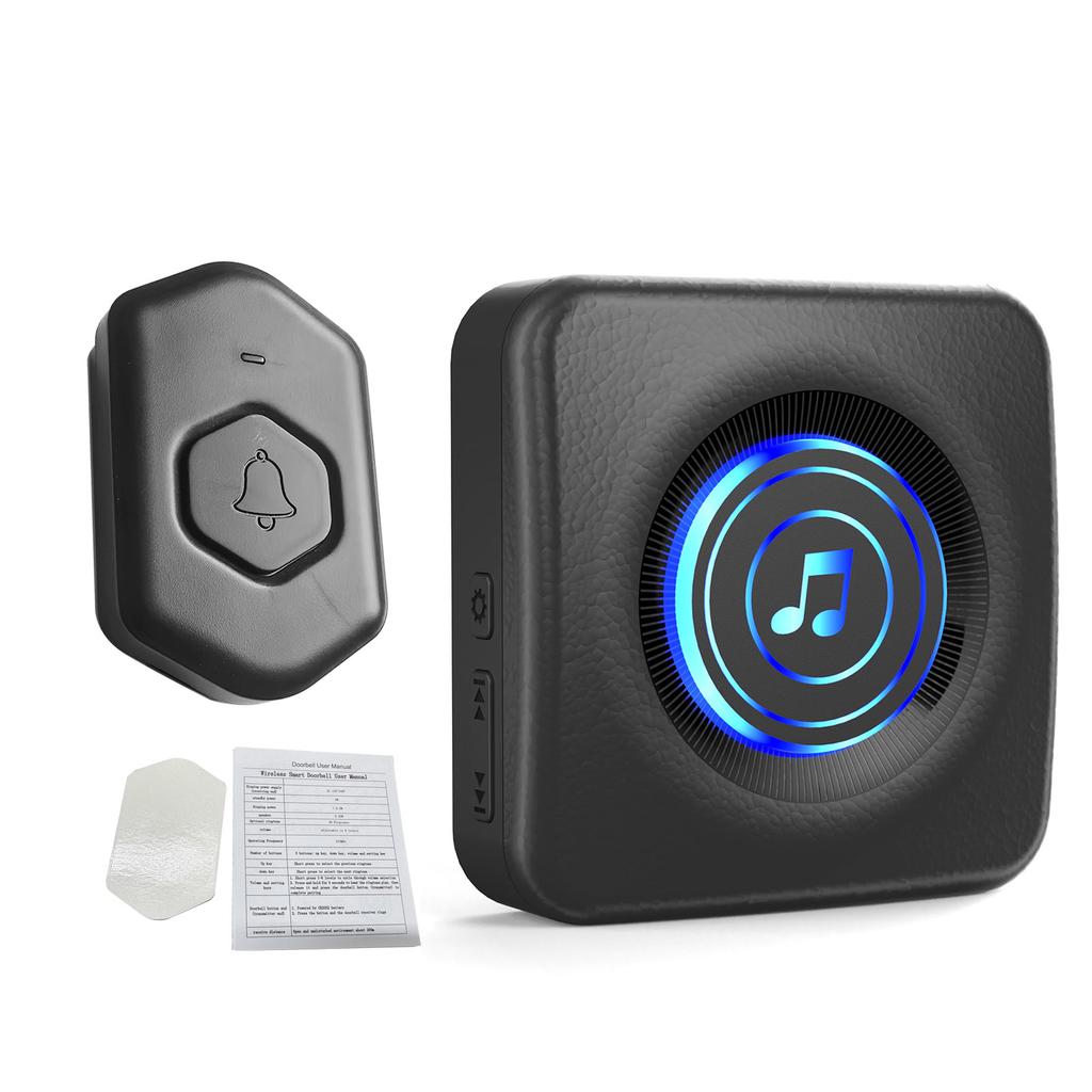 Wireless Smart Doorbell 590ft Range IP55 Rainproof 38 Chimes 8 Volume Levels 433MHz Frequency with Built in Battery for