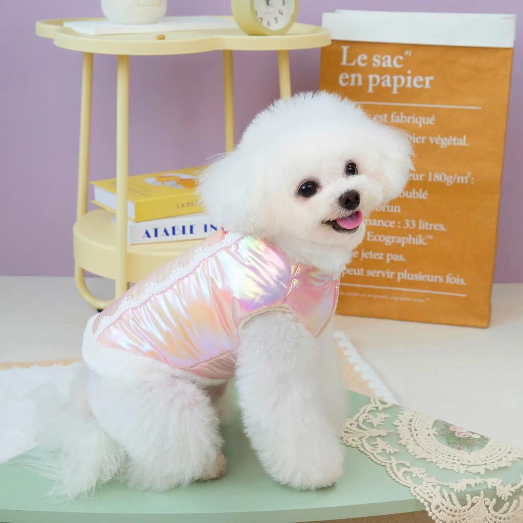 Autumn Winter Dog Clothes Solid Color Dog Cotton Clothes Patterned Sequins Plush Small and Medium-sized Dog Pet Clothes Puppy