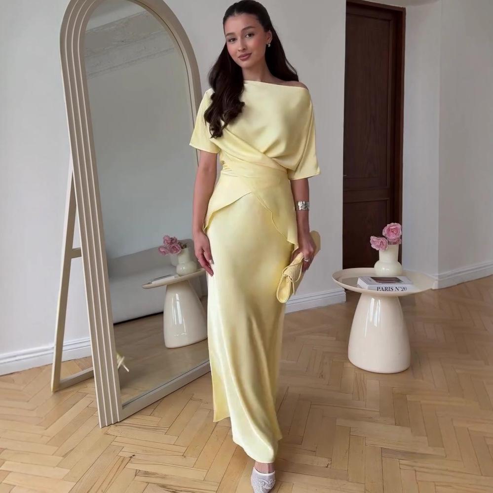 2026 Summer Women s Elegant Lace-Up Slimming High-Waisted Dress XS