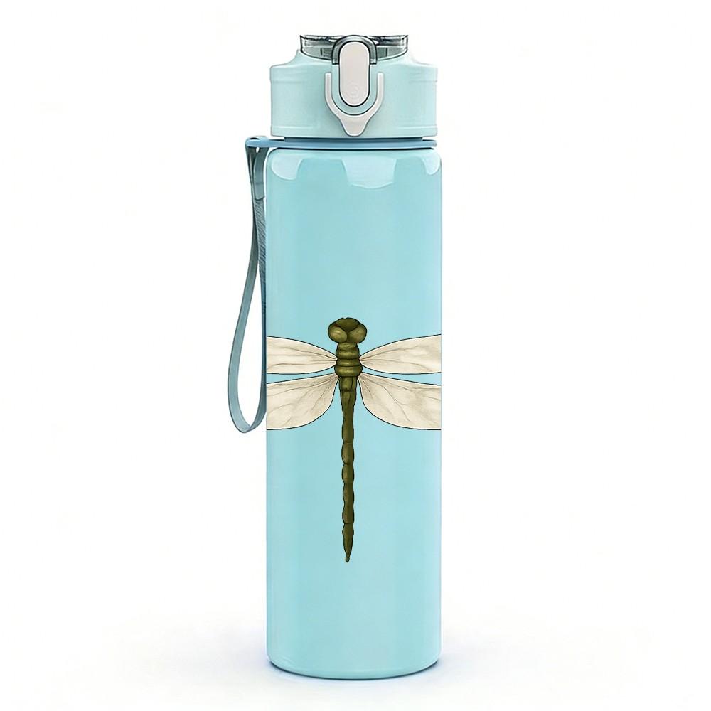 1PC Dragonfly Insect Pattern 750ml Color Plastic Sports Water Bottle Leakproof Flip Straw Lid Suitable for Sports Office Home Use