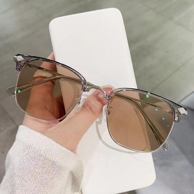 

Очки без макияжа, большое лицо, похудение, автоматически меняющие цвет очки для близорукости для женщин, плоские оправы HD с защитой от синего света для мужчин -600