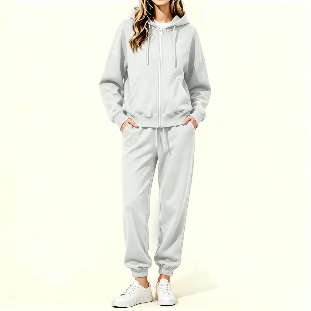 Women's Lined Zip Up Hoodie and Wide Leg Pants Set Casual Loungewear