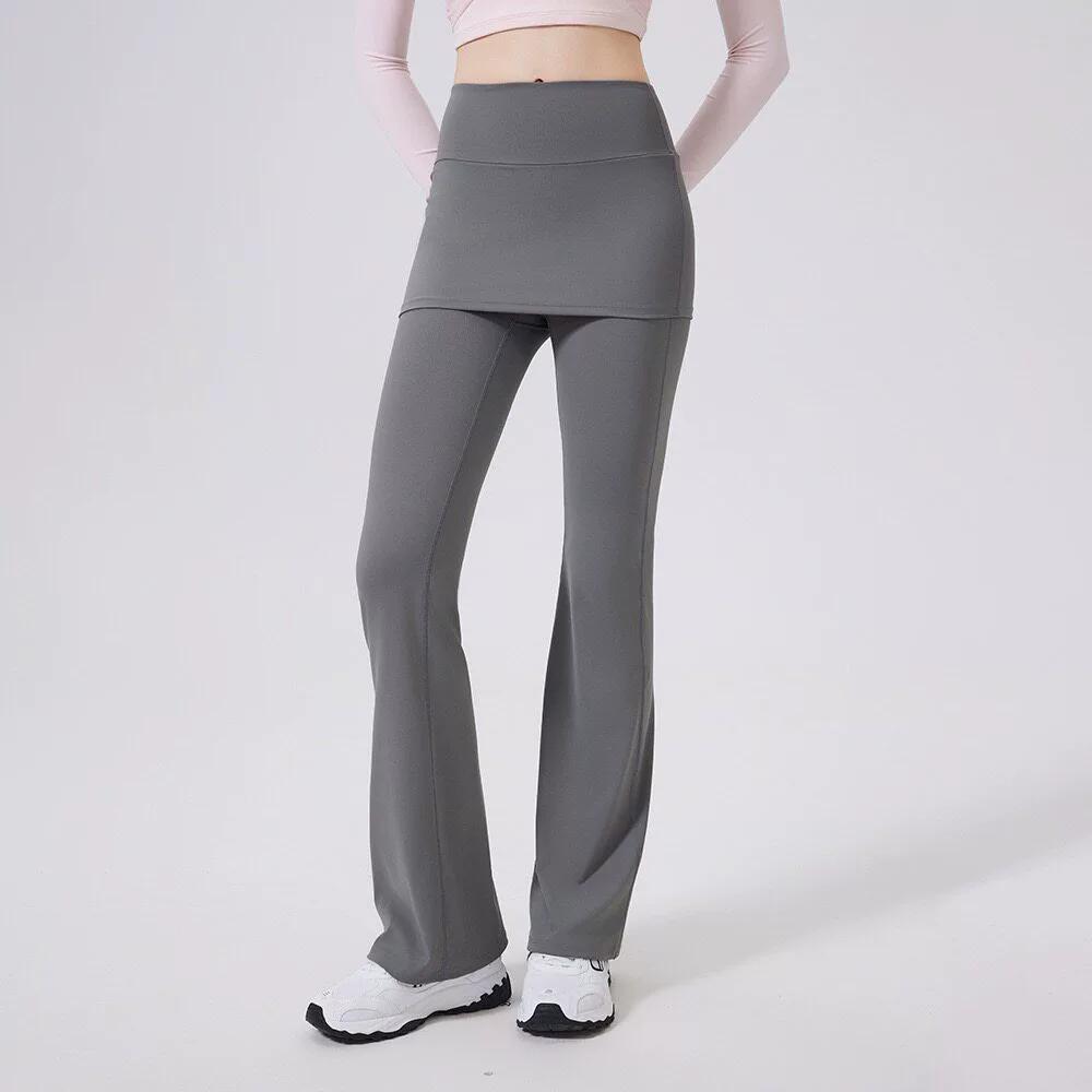 Nep Twee Delige Hoge Taille Licht Uitlopende Broek met Heupbedekkende Rok voor Dames Hardlopen, Dans Training, Pilates Sportbroek
