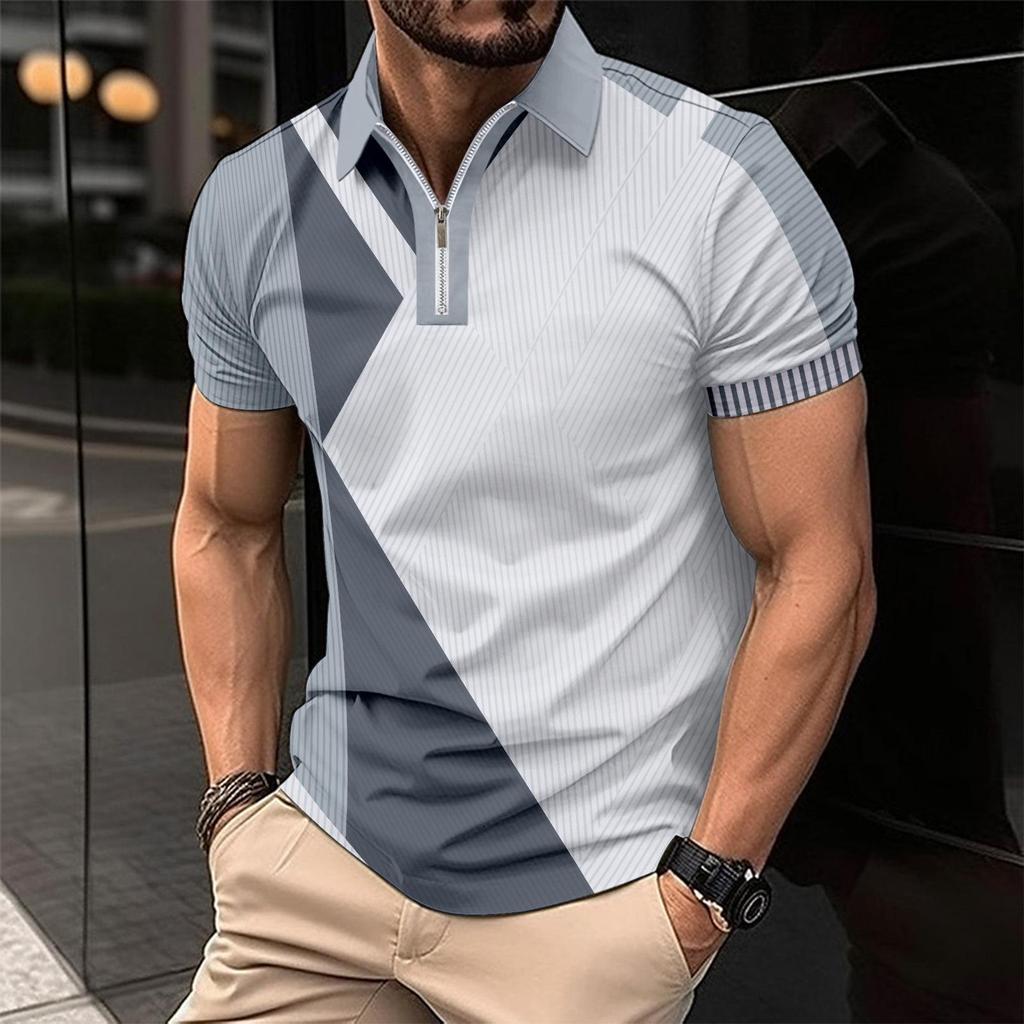 New Men's Lapel Fashion Slim Colour Blocking Men's T-shirt POLO Shirt Tops