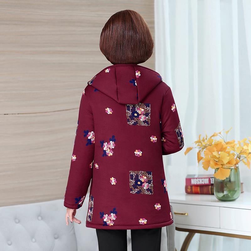 Women's Coat Down Cotton Jacket Autumn Winter Print Parkas Thick Plush Cotton Jacket Hooded Female Casual Warm Outerwears