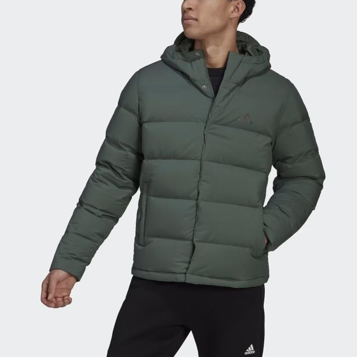adidas FW22 Solid Color Logo Print Down Jacket Winter Men Outerwear Green HG8749