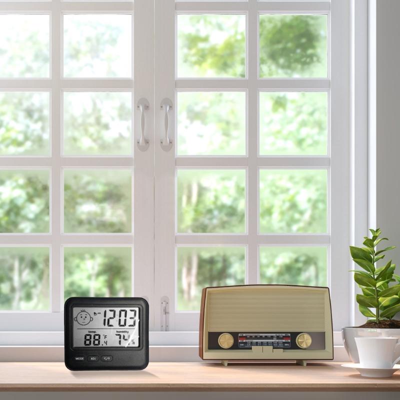 Digital Hygrometer Guage with Temperature and Humidity and Colck with Large Screen and Smile Feedback for Home Use