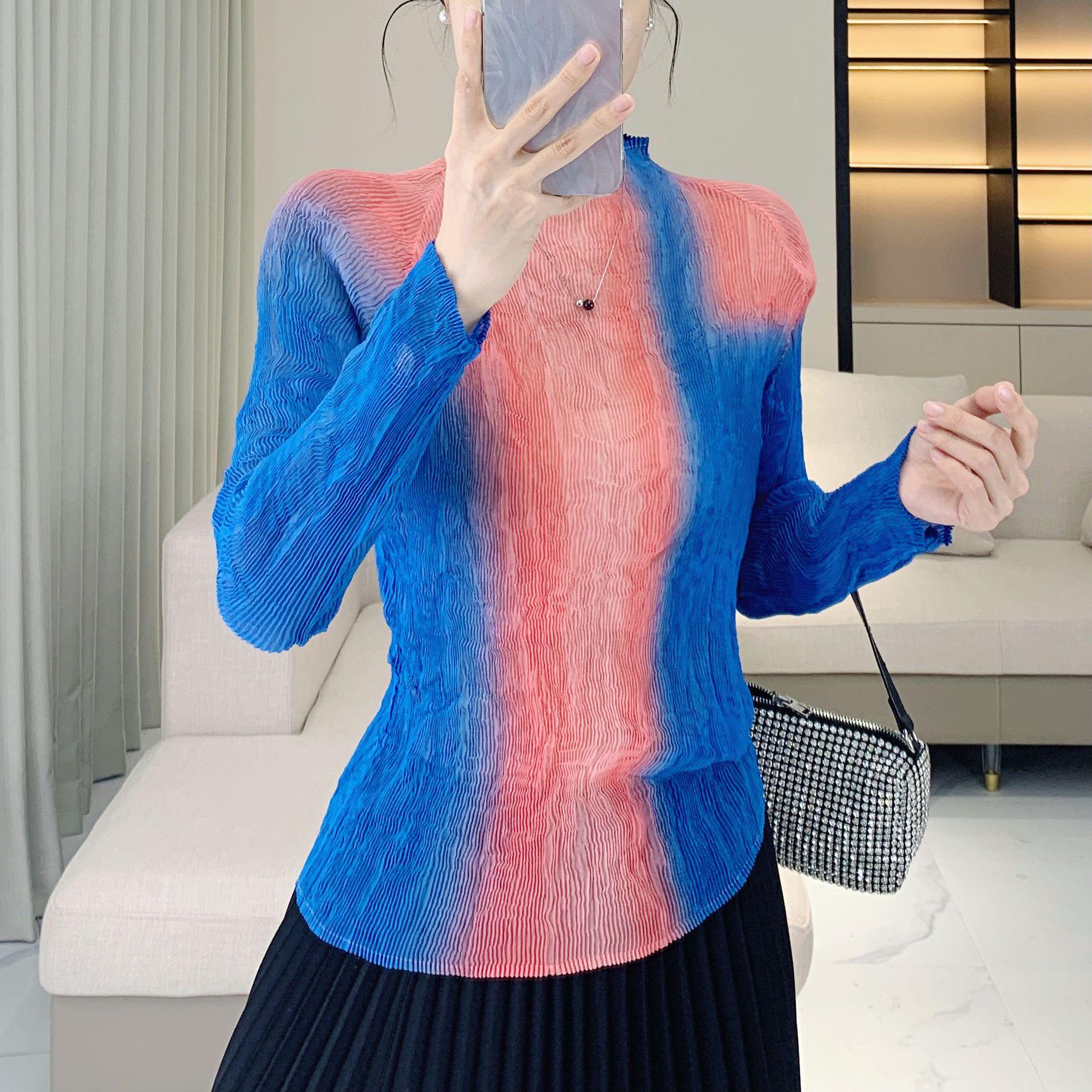 

Miyake Women s Pleated Tie-Dye Long-Sleeve Summer Top: Slim, Versatile, and Sun-Protective One Size [fits 90-150 jin]