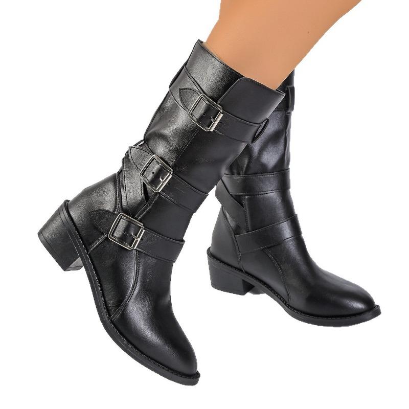 New Autumn and Winter Styles of Pointed-toe, Thick-heeled Boots, Knight Boots, Buttoned Mid-calf Boots and Women's Shoes