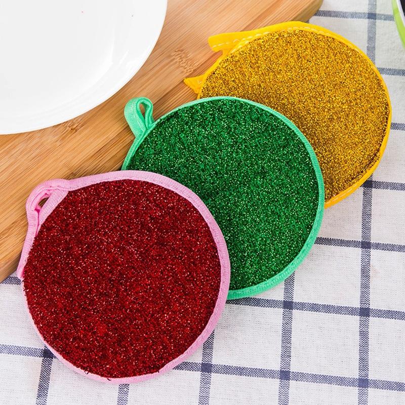 2PCS Round Double-sided Dishwashing Sponge Dish Towel Clean Steel Washing Ball