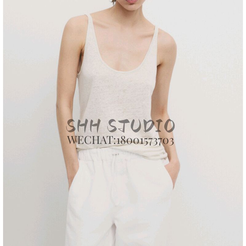 Spring New American Casual Basic Solid Lightweight Linen Blend Sling Sleeveless T-shirt 6219937