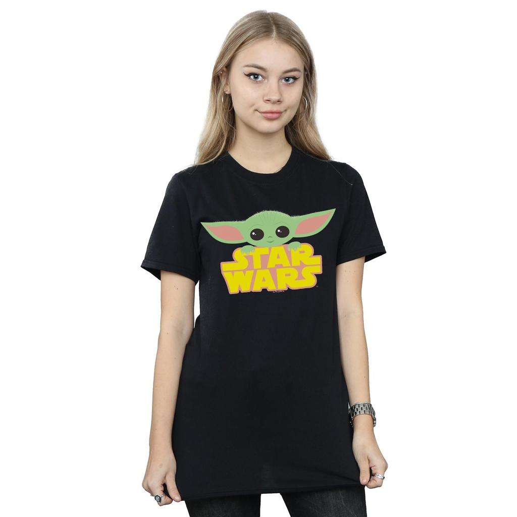 STAR WARS Womens/Ladies The Mandalorian The Child And Logo Cotton Boyfriend T-Shirt