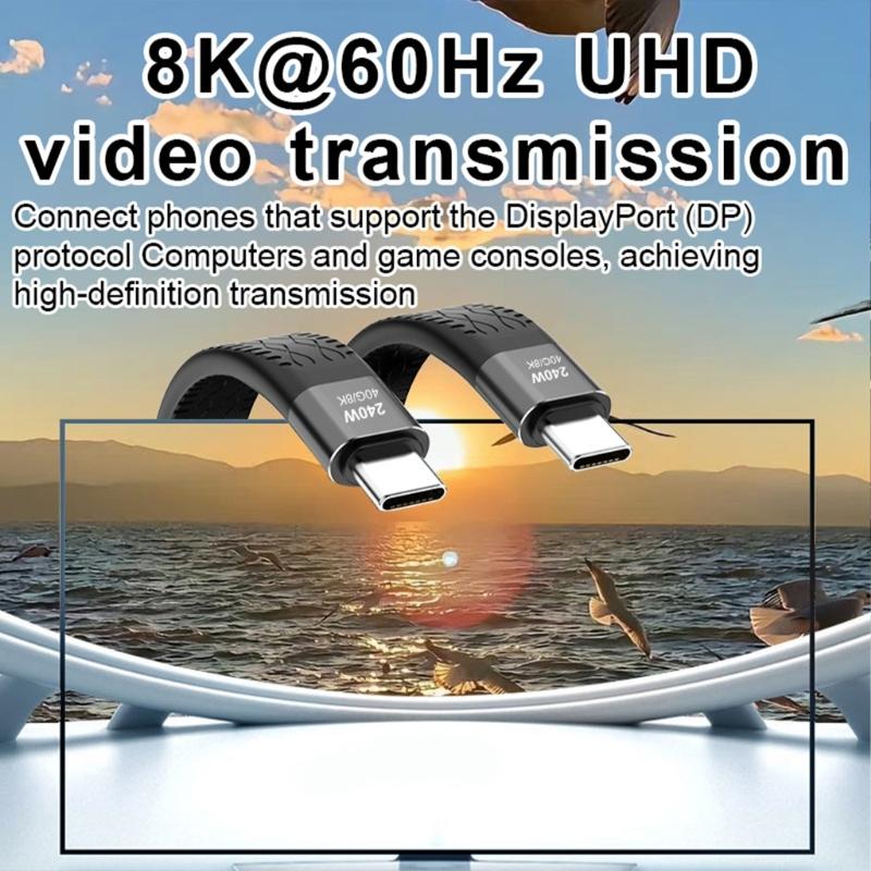 USB4 Type C to Type C Cable 40Gbps 8K@60Hz 240W Fast Charging USB C Data Cord Video Cable for Smartphone Laptops
