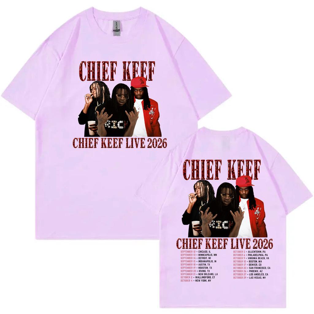 Rapper Chief Keef Tour 2026 Double Sided Graphic T ShirtsUnisex Hip Hop Vintage T-shirts Summer Casual Fashion Loose T-shirt