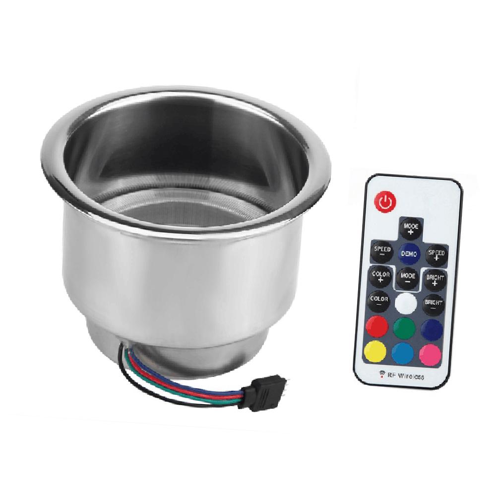Cup Holder RGB LED Light Drink Cup Holder Remote Control Stainless Steel for Marine Boat Car Truck R